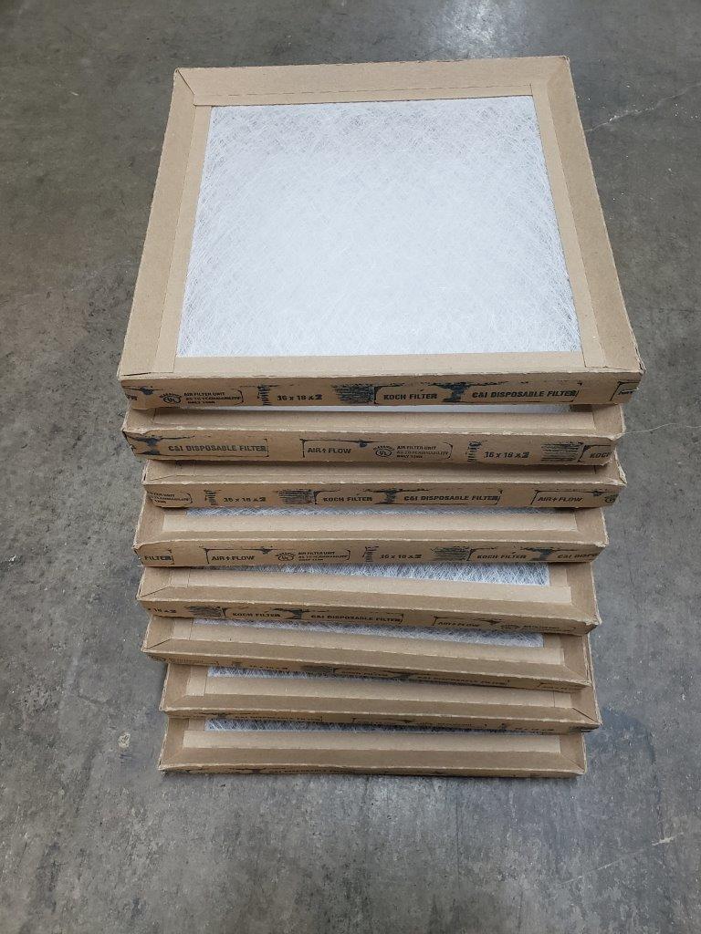 8x Koch 16x16x2 Furnace Air Filters Fiberglass Disposable 16 x 16 x 2 filter