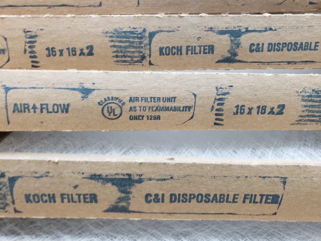 8x Koch 16x16x2 Furnace Air Filters Fiberglass Disposable 16 x 16 x 2 filter