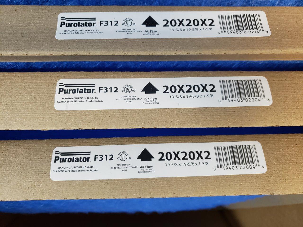 20x20x2 Furnace Air Filters (Box of 19) Purolator F312 Std2 Fiberglass Disposable Panel Filter 20 x 20 x 2
