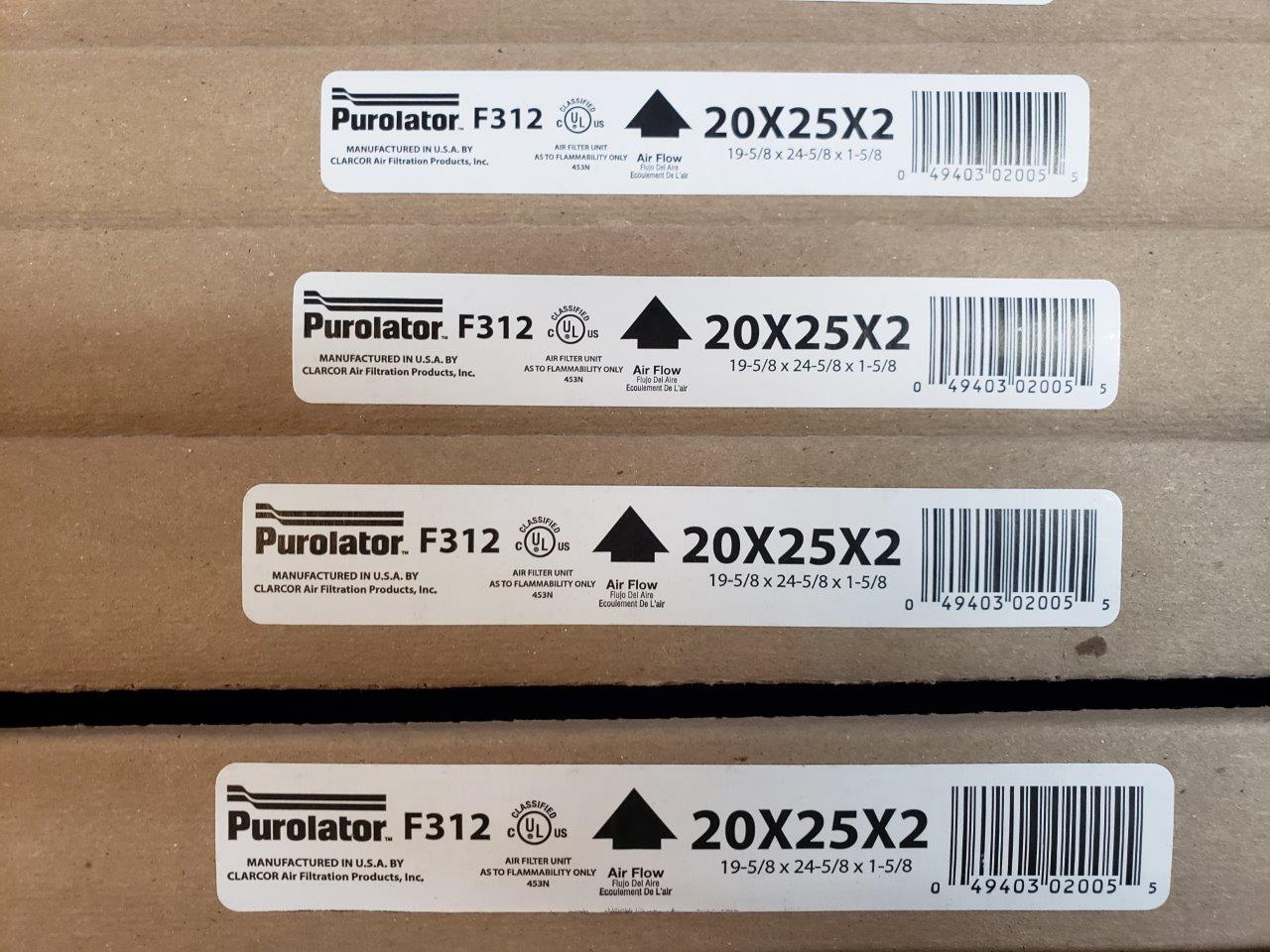 20x25x2 Furnace Air Filters (Box of 10) Purolator F312 Std2 Fiberglass Disposable Panel Filter 20W x 25H x 2D 5039002005
