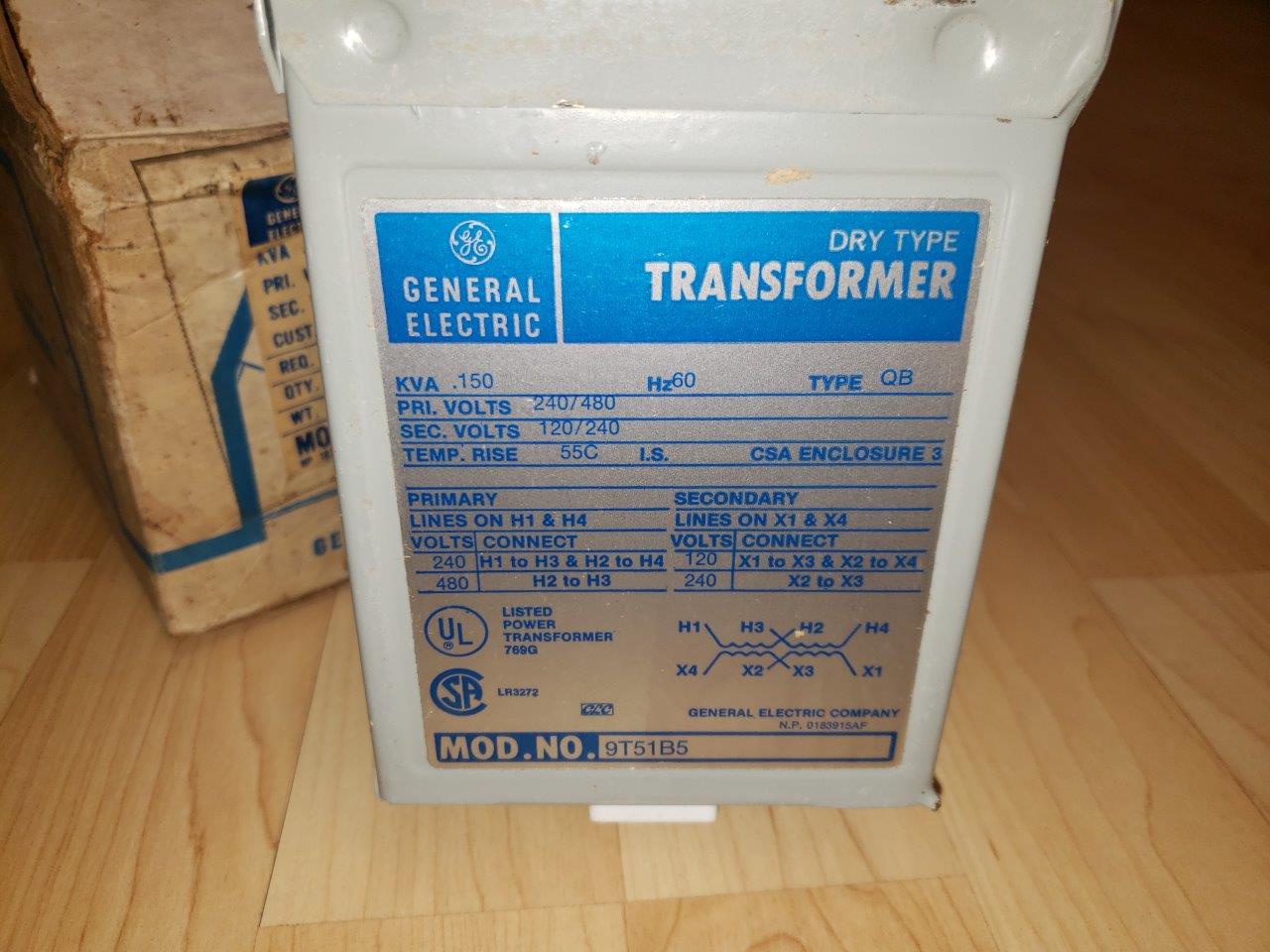 GE dry type Power / Control Transformer 150VA Single Phase 480/240 to 240/120 9T51B5