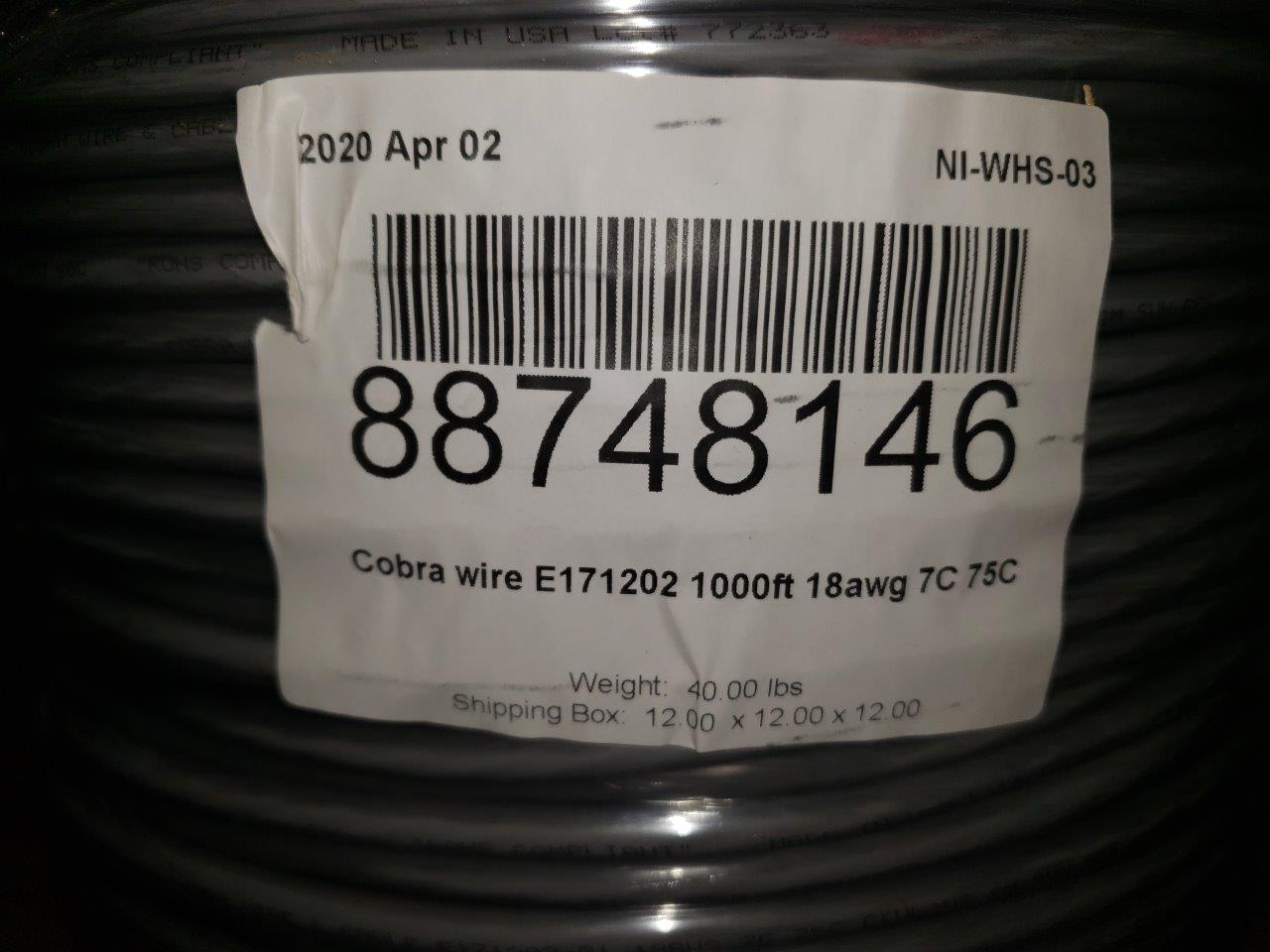 Multi-Conductor Cable E171202-01 18 AWG, 7C 75C, AWMW 2464, 300V Industrial Communication cable