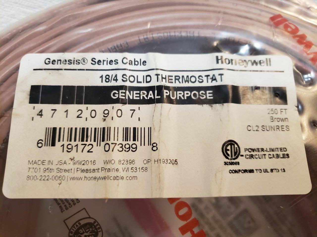 Thermostat wire cable 250ft 18/4 250 ft feet foot Honeywell Genesis 47140907