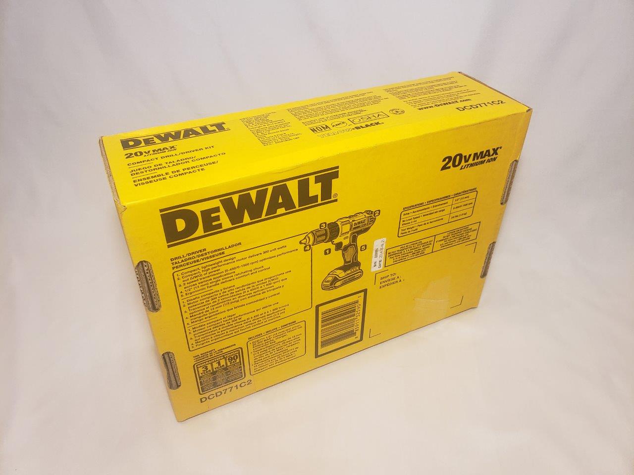 DEWALT 20V MAX Cordless Drill / Driver Kit, Compact, 1/2-Inch (DCD771C2)