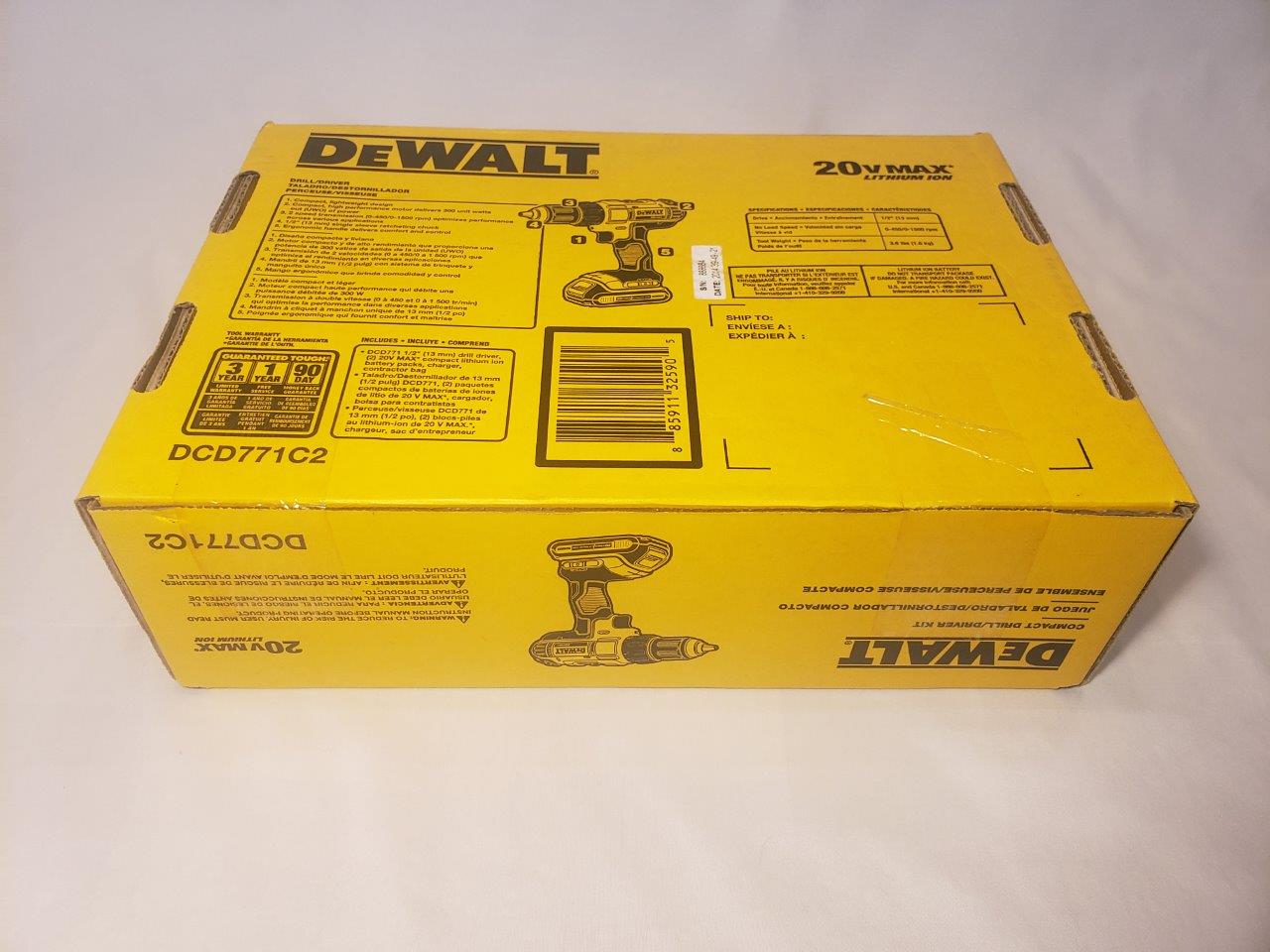 DEWALT 20V MAX Cordless Drill / Driver Kit, Compact, 1/2-Inch (DCD771C2)