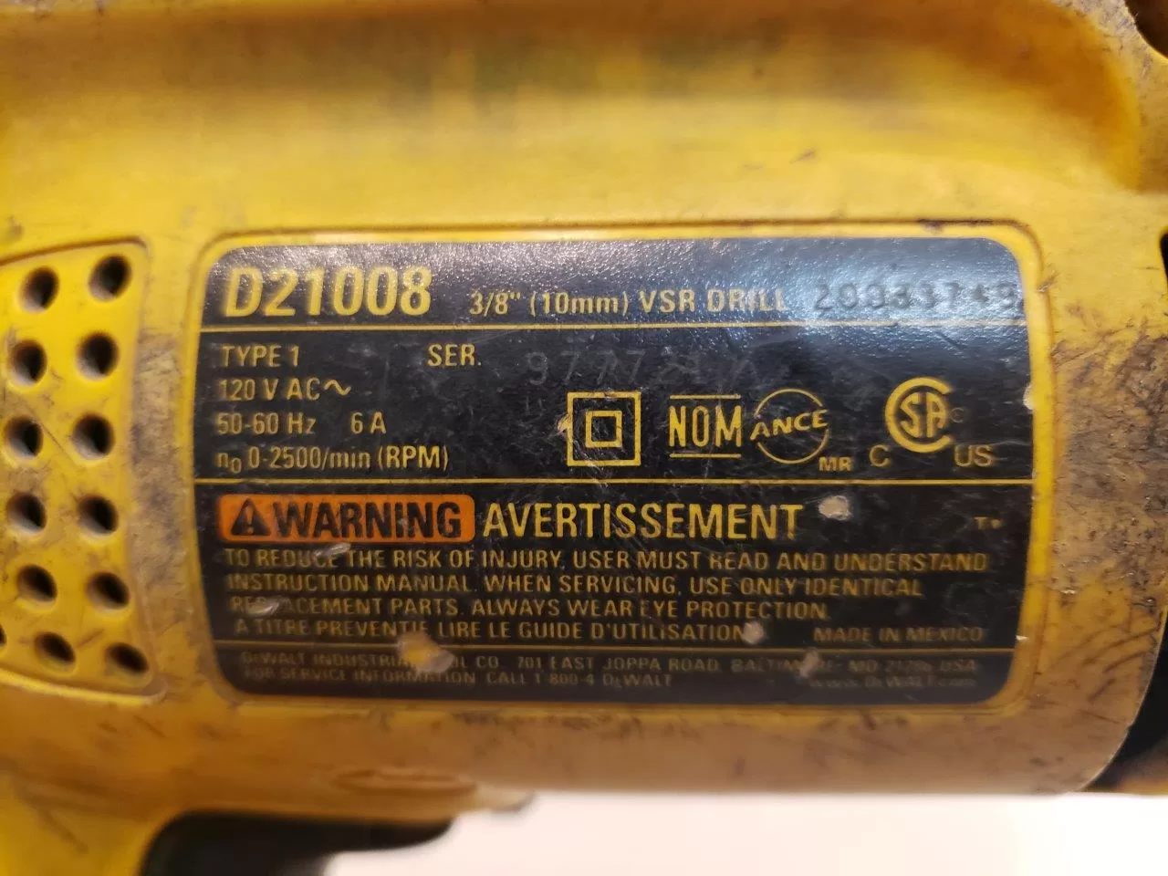 dewalt-d21008-corded-6a-vsr-drill-3-8-type-1_211629 | Chicago HVAC tools and supplies