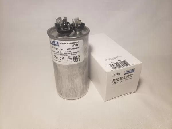 45 + 7.5 MFD x 370 or 440 VAC Motor Dual Run Capacitor Round JARD 12789