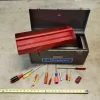 Lot of 16″ Vintage Craftsman Gray Metal Tool Box Mechanics Tool Carry Box with 13x Various Length Flathead Screwdrivers!