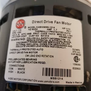 1550 RPM 1/10 HP CCWSE K48HXMSS-1214 ACME Motor fan exchaust US Motors OEM 23TF89 Fasco direct drive motor replacement