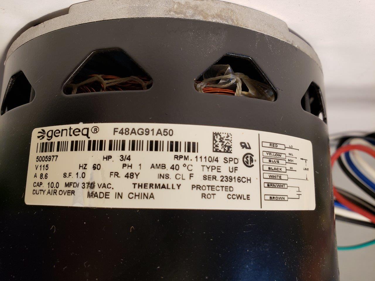 3/4 HP 1110 RPM, 4 Speed, 8.6 A 1 PH OEM York Coleman Luxaire Condenser Fan Furnace Blower Motor