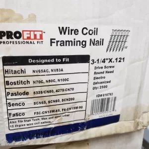 3-1/4 in x 0.121 in Pro-FIT 616793 Framing Nails Screw Shank 15 Degree Coil Collated Nail (Pack Of 2500) Construction