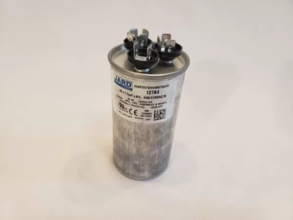 35 + 7.5 MFD x 370 or 440 VAC Motor Dual Run Capacitor Round JARD 12784