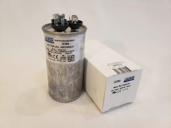 35 + 7.5 MFD x 370 or 440 VAC Motor Dual Run Capacitor Round JARD 12784