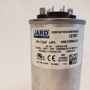 40 + 7.5 MFD x 370 or 440 VAC Round Motor Dual Run Capacitor JARD 12787