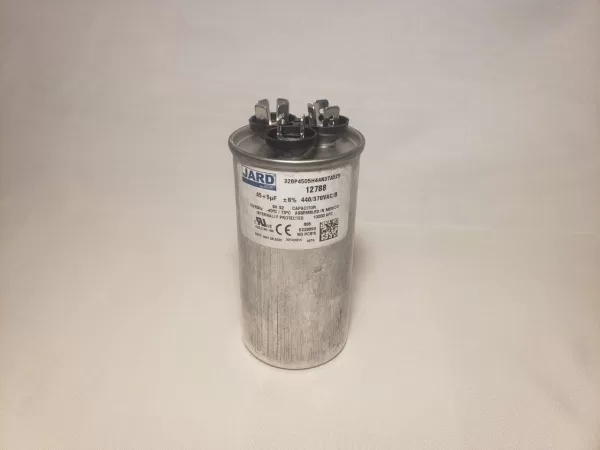 45 + 5 MFD x 370 or 440 VAC Round Motor Dual Run Capacitor JARD 12788 50/60Hz -40°C to 70°C