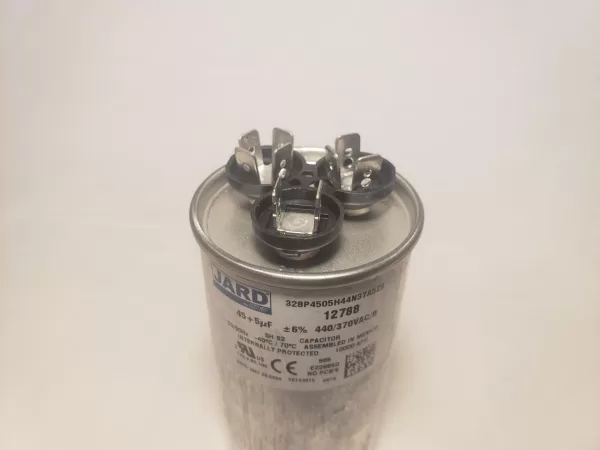 45 + 5 MFD x 370 or 440 VAC Round Motor Dual Run Capacitor JARD 12788 50/60Hz -40°C to 70°C