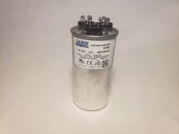 40 + 5 MFD x 370 or 440 VAC Round Motor Dual Run Capacitor JARD 12786 50/60Hz -40°C to 70°C (Copy)