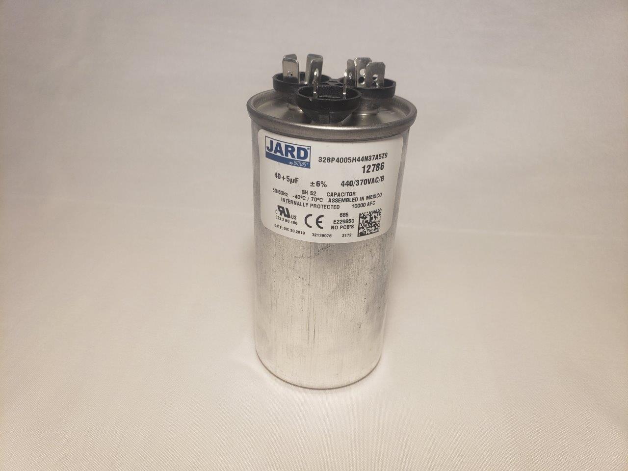 40 + 5 MFD x 370 or 440 VAC Round Motor Dual Run Capacitor JARD 12786