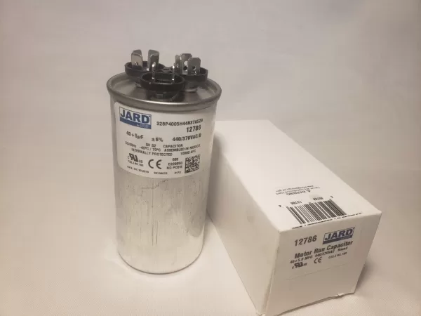 40 + 5 MFD x 370 or 440 VAC Round Motor Dual Run Capacitor JARD 12786 50/60Hz -40°C to 70°C (Copy)