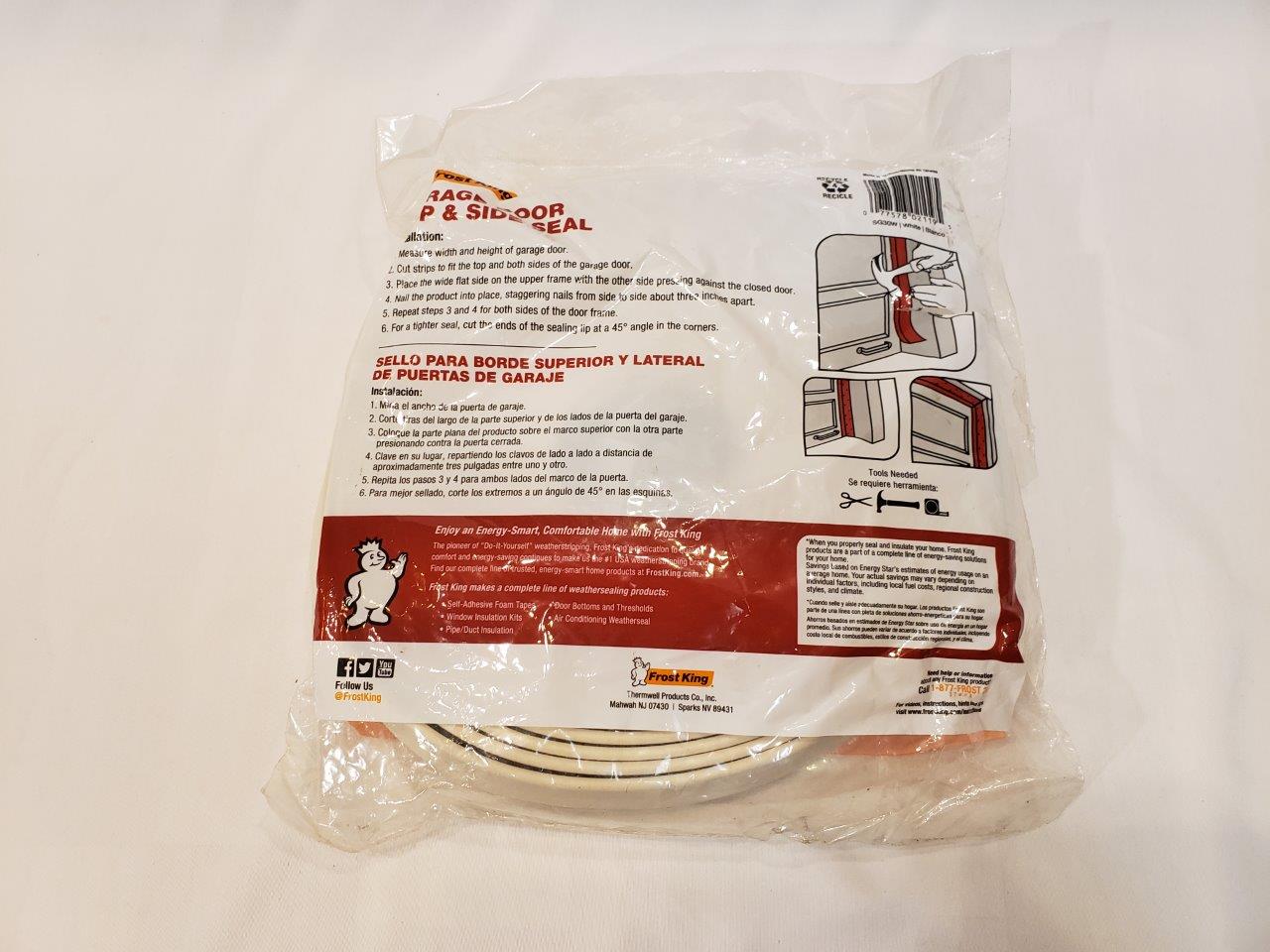 Frost King SG30W Plastic Garage Door Side and Top Weatherstrip Kit