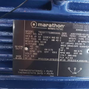 TB213TTTS18653AAL 213TCVZ Severe Duty 1 HP 3 Phase 460V Severe Duty Motor 575RPM 0.75 KW Marathon Electric Motors