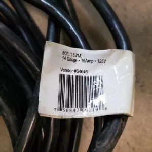 Husky Extension Cord Power Black Cable Electric Heavy Duty 50 ft 14/3 15Amp 125V