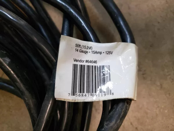 Husky Extension Cord Power Black Cable Electric Heavy Duty 50 ft 14/3 15Amp 125V