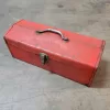 Vintage RED Metal Tool Box  19″ L x 7″ W x 7.25″ T & Extra Accessories