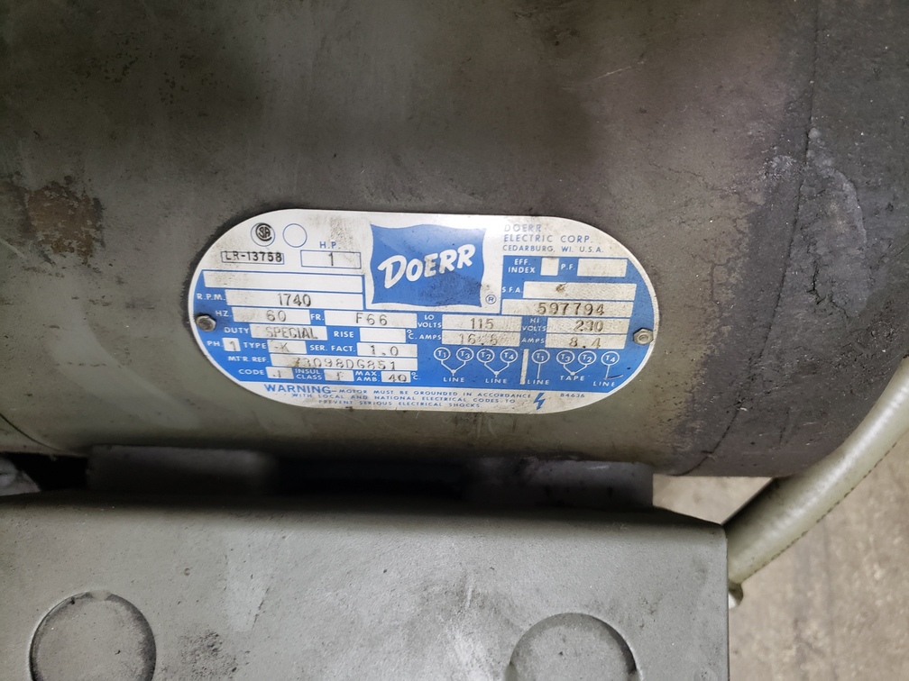 Doerr Electric Corp. LR13758 1Hp 1740RPM 115/230V 1Ph AC Motor + Speed