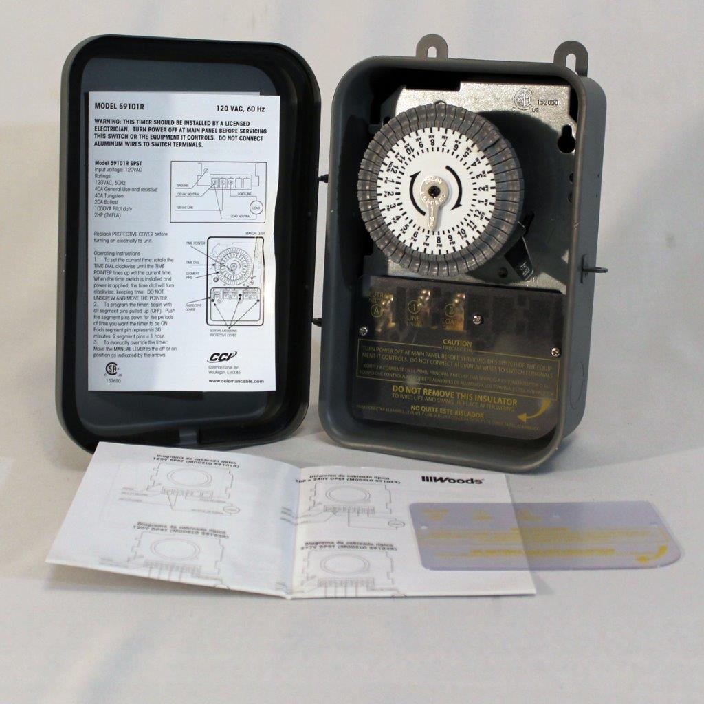 Woods 59101R Outdoor Heavy Duty Time Switch 120 Volt 40 Amp SPST