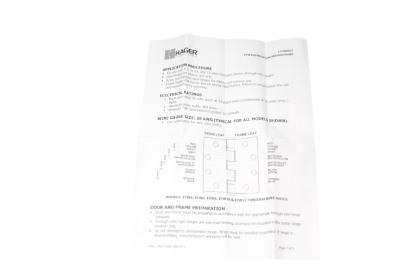 HAGER BB1279 4.5X4.5" 26D ETW4 Electrified Door Hinge, 180, Mortise W/4-ELEC
