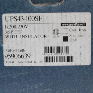 Grundfos UPS43-100SF (95906638) Pump, Circulator 115V 1/2 HP 3-Speed - Stainless Steel