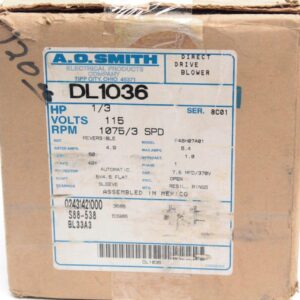 A.O. Smith/Century DL1036, MOD F48H07A01, 1/3 HP, 1075 RPM, 3 Speed, 115 Volts, 4.9 Amps, 48 Frame, Sleeve Bearing Direct Drive Blower Motor