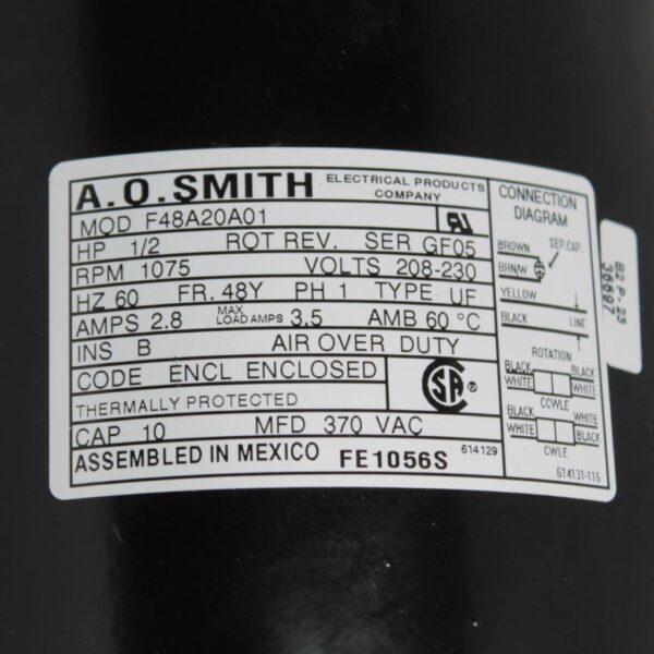 A.O. Smith/Century FE1056S, 1/2HP, 208-230V, Condenser Motor F48A20A01