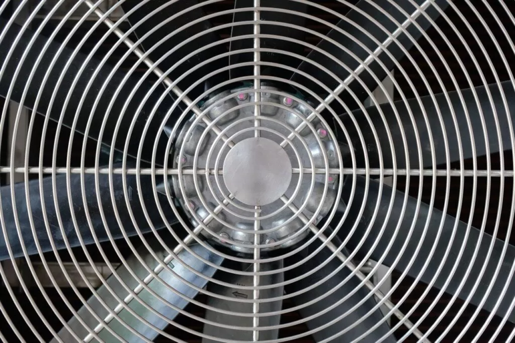 Closeup shot of details on an industrial cooling fan
