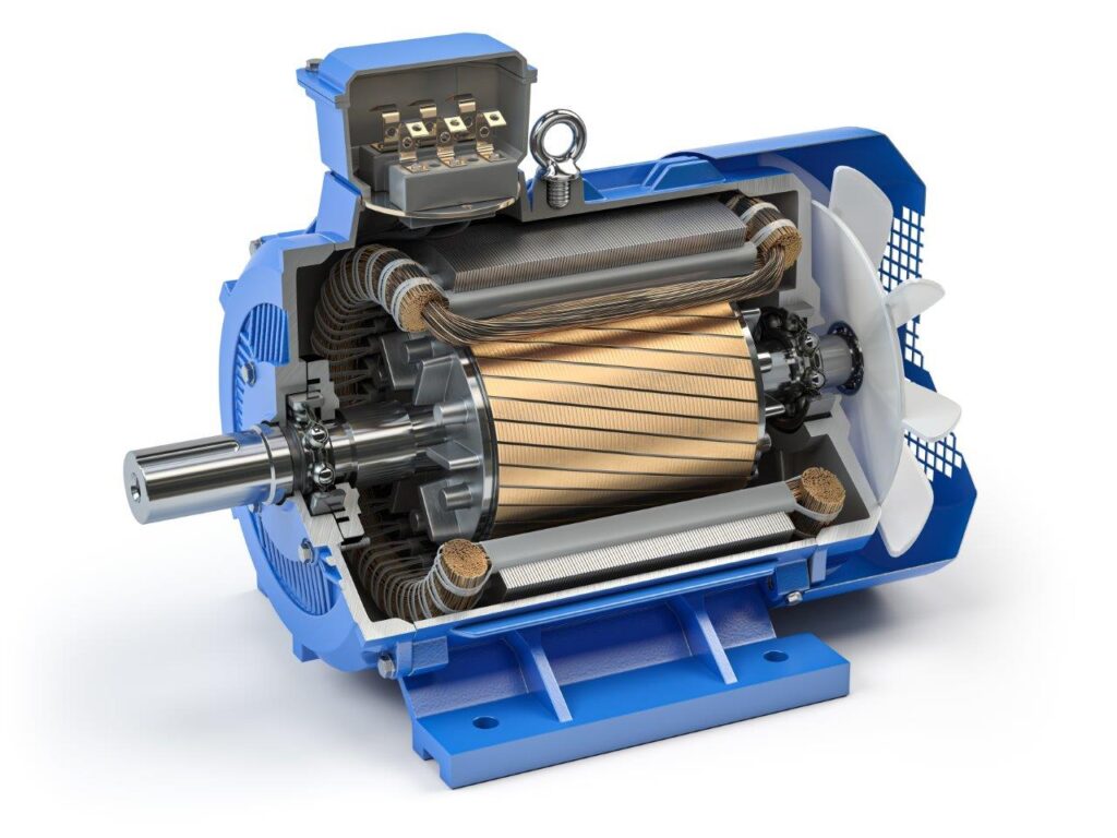 Cross section of Industrial electric motor. Electric motor parts