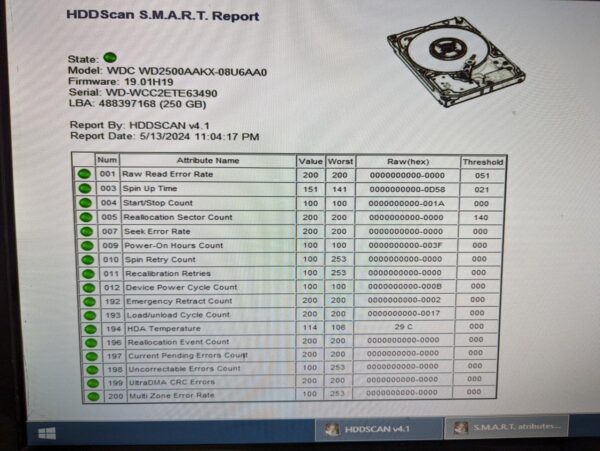 Hard drive 250GB WD2500AAKX test results