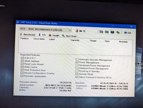 Hard drive 250GB WD2500AAKX test results