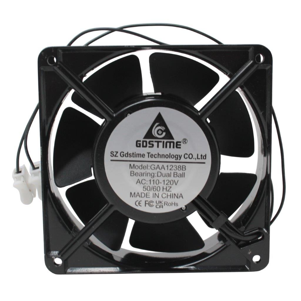 GDSTIME GAA1238B 120×120×38 mm 110–120V AC Dual-Ball-Bearing Axial Cooling Fan, 50/60Hz, 2-Wire Connector | Chicago HVAC tools and supplies GDSTIME GAA1238B 120×120×38 mm 110–120V AC Dual-Ball-Bearing Axial Cooling Fan, 50/60Hz, 2-Wire Connector