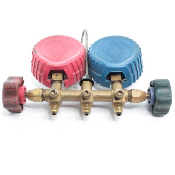 Imperial Mechanical 4-Valve Manifold Gauge Set – R410A/R22/R134a, Sight Glass, Aluminum Body, High-Precision Analog Gauges