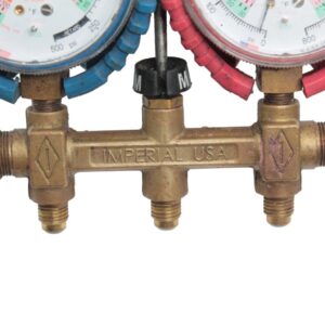 Imperial Mechanical 4-Valve Manifold Gauge Set – R410A/R22/R134a, Sight Glass, Aluminum Body, High-Precision Analog Gauges
