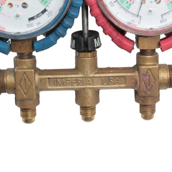 Imperial Mechanical 4-Valve Manifold Gauge Set – R410A/R22/R134a, Sight Glass, Aluminum Body, High-Precision Analog Gauges