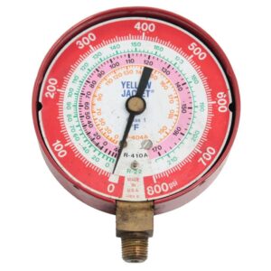 Yellow Jacket 49137 Pressure Gauge – 3-1/8" Dial, Red, Class 1, High-Pressure (0–800 PSI) for HVAC/R Manifolds