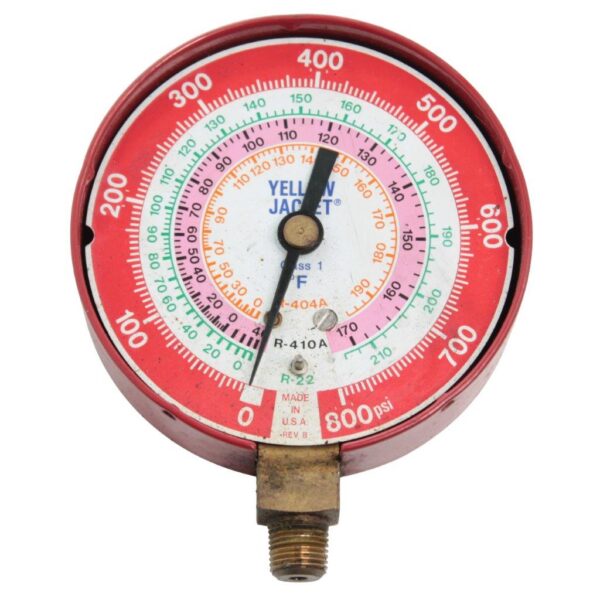 Yellow Jacket 49137 Pressure Gauge – 3-1/8" Dial, Red, Class 1, High-Pressure (0–800 PSI) for HVAC/R Manifolds