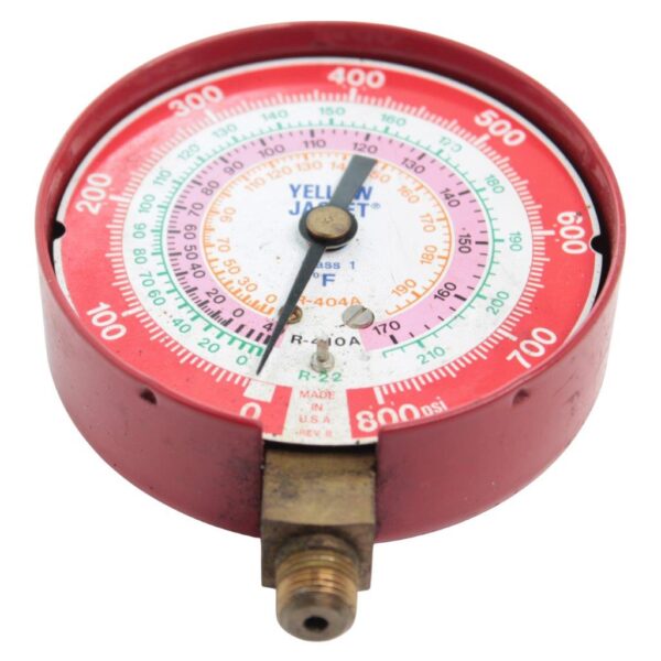 Yellow Jacket 49137 Pressure Gauge – 3-1/8" Dial, Red, Class 1, High-Pressure (0–800 PSI) for HVAC/R Manifolds