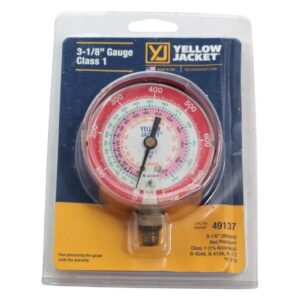 Yellow Jacket 49137 Pressure Gauge – 3-1/8" Dial, Red, Class 1, High-Pressure (0–800 PSI) for HVAC/R Manifolds