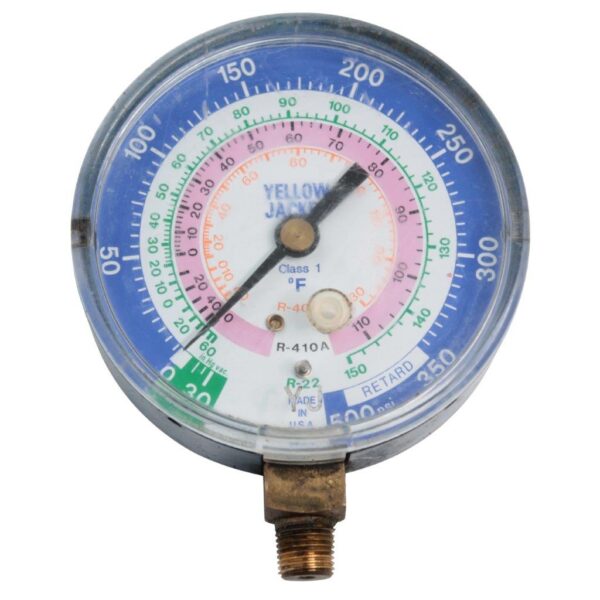 Yellow Jacket 49138 Pressure Gauge – 3-1/8" Dial, Blue, Class 1 Low-Side Gauge, 0–250 PSI with -30 inHg Vacuum Scale for HVAC/R Systems