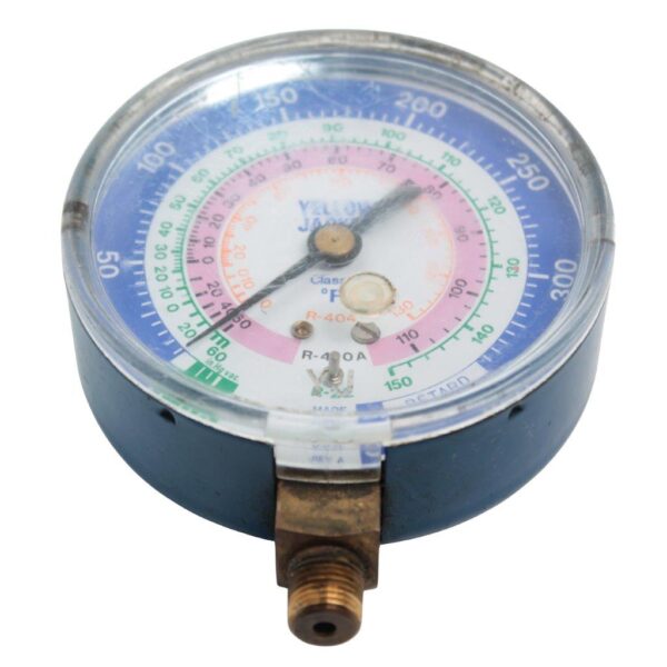 Yellow Jacket 49138 Pressure Gauge – 3-1/8" Dial, Blue, Class 1 Low-Side Gauge, 0–250 PSI with -30 inHg Vacuum Scale for HVAC/R Systems