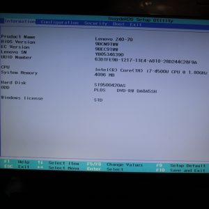 Lenovo Z40-70 Laptop – Intel Core i7-4500U, 4GB RAM, 250GB HDD, DVD-RW, Power Adapter