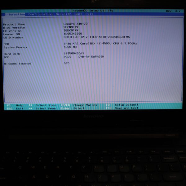 Lenovo Z40-70 Laptop – Intel Core i7-4500U, 4GB RAM, 250GB HDD, DVD-RW, Power Adapter
